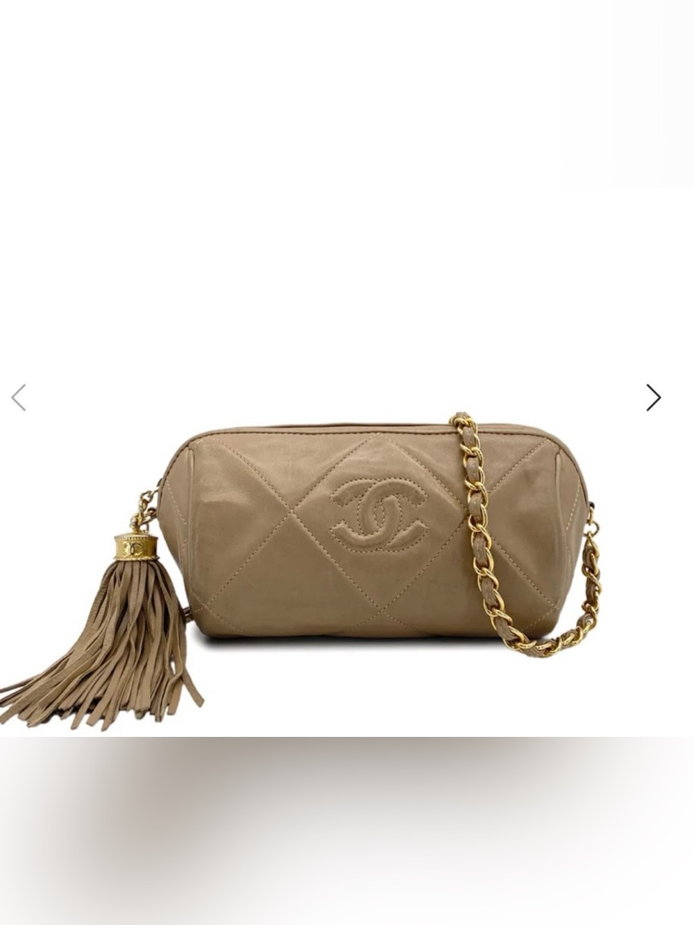 Authentic CHANEL 1988 vintage 24k gold lambskin tassel camera case
